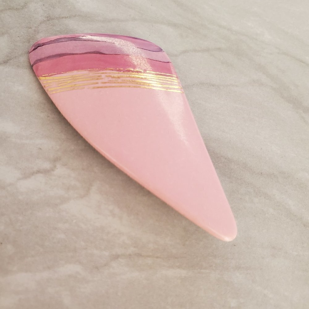 💕 Vintage 1980s 80s Pink Purple Gold Clay Pin Brooch 💕 - Picture 3 of 5